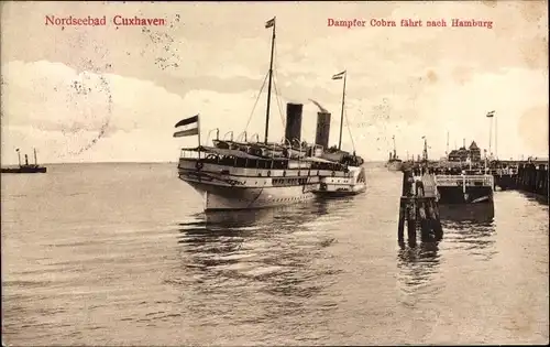 Ak Nordseebad Cuxhaven, Dampfer Cobra auf der Fahrt nach Hamburg, HAPAG Seebäderdienst