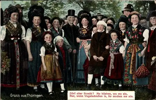 Ak Personen in Thüringer Volkstrachten, Vugelschießen