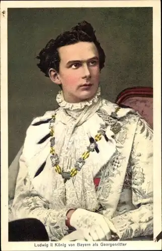 Ak Ludwig II, König von Bayern als Georgenritter, Portrait