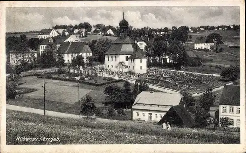 Ak Rübenau Marienberg im Erzgebirge Sachsen, Teilansicht mit Kirche