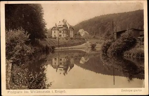 Ak Wolkenstein im Erzgebirge, Zschopaupartie, Floßplatz