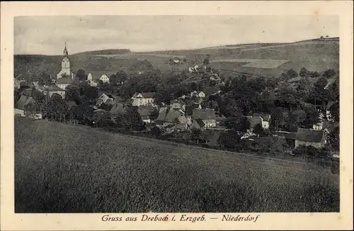 Ak Drebach im Erzgebirge, Gesamtansicht, Niederdorf, Kirche