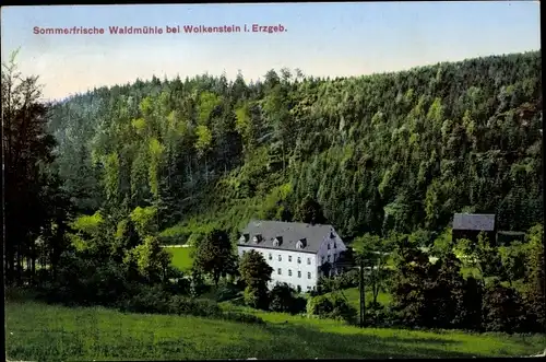 Ak Warmbad Wolkenstein Erzgebirge Sachsen, Sommerfrische Waldmühle, Haltestelle Floßplatz