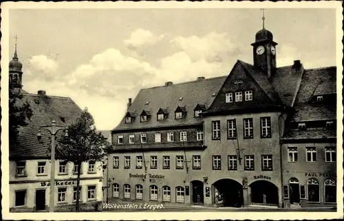 Ak Wolkenstein im Erzgebirge, Fremdenhof Ratskeller, Rathaus, Bäckerei