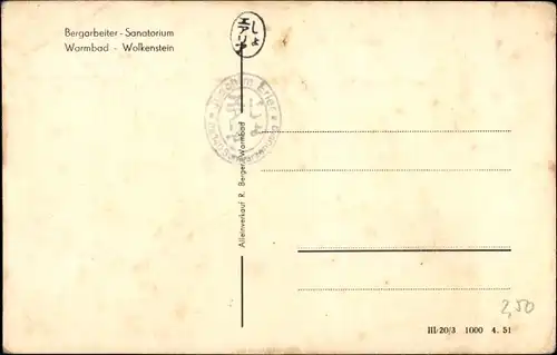 Ak Warmbad Wolkenstein in Sachsen, Bergarbeiter-Sanatorium, Die Patientenzimmer, freundlich, sauber