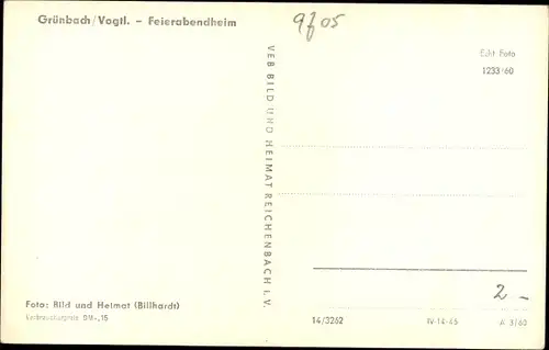 Ak Grünbach im Vogtland, Feierabendheim