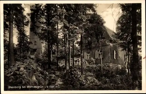 Ak Wernesgrün Steinberg im Vogtland, Turm und Gasthaus auf dem Steinberg