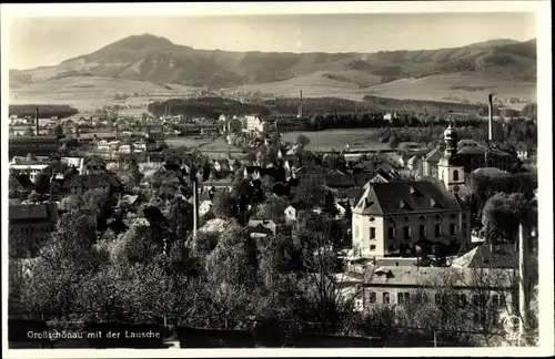 Ak Großschönau in der Oberlausitz, Blick vom Hutberg auf den Ort mit Umgebung, Lausche