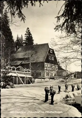 Ak Oberpöbel Dippoldiswalde Sachsen, HO-Gaststätte Putzmühle im Pöbeltal, Winter