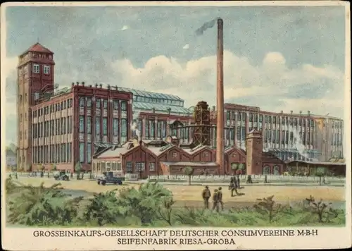 Ak Gröba Riesa an der Elbe Sachsen, Seifenfabrik, Großeinkaufs-GmbH Deutscher Consumvereine