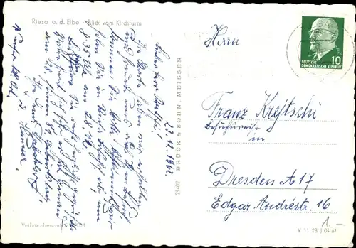 Ak Riesa an der Elbe Sachsen, Blick vom Kirchturm