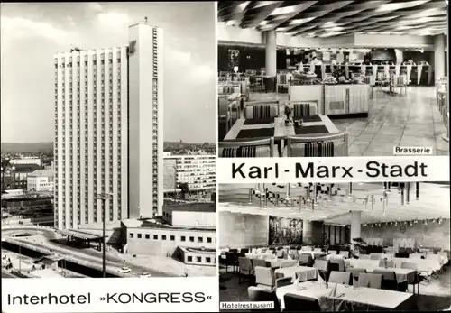 Ak Karl Marx Stadt Chemnitz in Sachsen, Interhotel Kongress, Hotelrestaurant, Brasserie