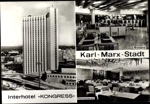 Ak Karl Marx Stadt Chemnitz in Sachsen, Interhotel Kongress, Brasserie, Hotelrestaurant