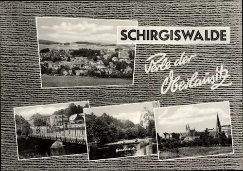 Ak Schirgiswalde in der Lausitz, Gondelteich, Ortsansicht
