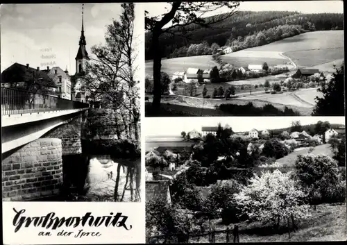 Ak Großpostwitz in Sachsen, Panorama vom Ort, Brücke