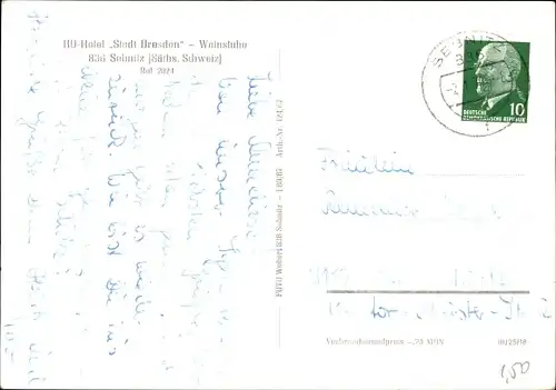 Ak Sebnitz Sächsische Schweiz, HO Hotel Stadt Dresden, Weinstube