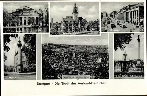 Ak Stuttgart in Württemberg, Merkur, Schlossplatz mit Jubiläumssäule, Königsbau, Rathaus