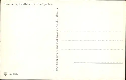 Ak Pforzheim im Schwarzwald, Saalbau im Stadtgarten