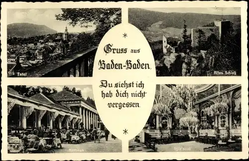 Ak Baden Baden am Schwarzwald, Totale, Altes Schloss, Kurhaus, Spielsaal
