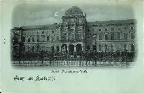 Mondschein Ak Karlsruhe in Baden, Großh. Sammlungsgebäude