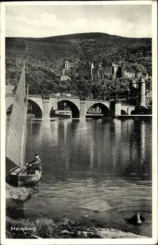 Ak Heidelberg am Neckar, Schloss, Brücke, Segelboot