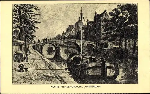 Künstler Ak Amsterdam Nordholland Niederlande, Korte Prinsengracht, Brücke, Boot