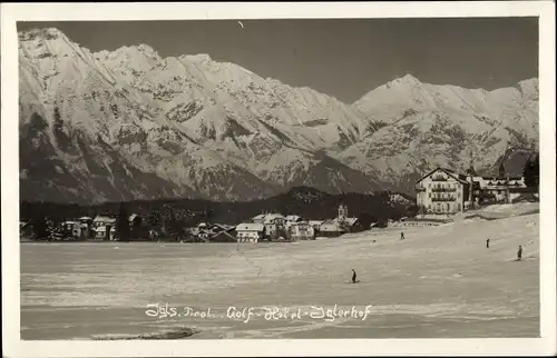 Foto Ak Igls Innsbruck in Tirol, Golf-Hotel Iglerhof, Schnee, Skifahrer