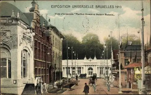 Ak Bruxelles Brüssel, Exposition Universelle 1910, Vues d'endsemble Pavillon Anvers, Maison Rubens