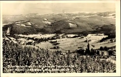 Ak Szklarska Poręba Nieder Schreiberhau Riesengebirge Schlesien, Blick von der Sudetenstraße, Winter