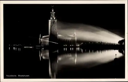 Ak Stockholm Schweden, Stadshuset, Nachtansicht
