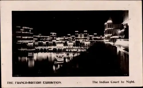 Ak London City England, Franco-British Exhibition 1908, The Indian Court by Night
