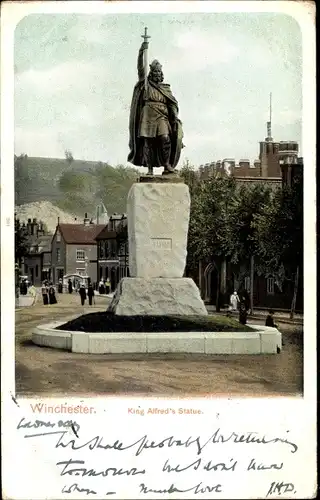 Ak Winchester South East England, King Alfred's Statue, Denkmal