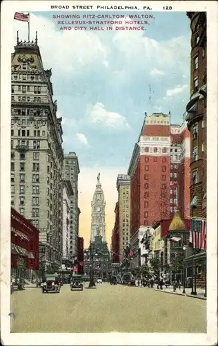 Ak Philadelphia Pennsylvania USA, Broad Street, Ritz-Carlton, Walton, Bellevue-Stratford Hotels