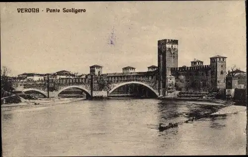 Ak Verona Veneto, Ponte Scaligero, Brücke