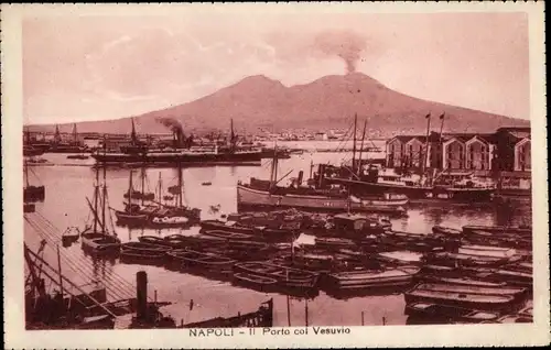 Ak Napoli Neapel Campania, Il Porto col Vesuvio, Hafen, Vesuv