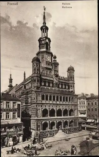 Ak Poznań Posen, Ratusz, Rathaus, Geschäft L. Krause