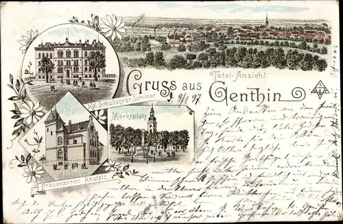 Litho Genthin am Elbe Havel Kanal, Präparanden Anstalt, Marktplatz, Schullehrer Seminar