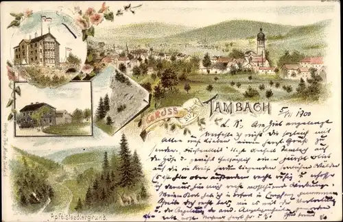Litho Tambach Dietharz im Thüringer Wald, Fürstenblick, Nesselberghaus, Apfelstädtergrund, Panorama