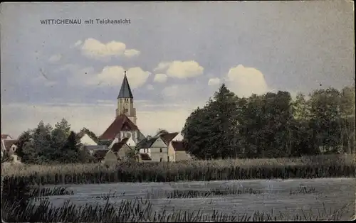 Ak Wittichenau in der Oberlausitz, Teilansicht mit Teich