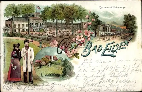 Litho Bad Eilsen Niedersachsen, Paar in Trachten, Restaurant Heinemeyer