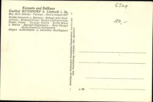 Ak Rußdorf Limbach Oberfrohna Sachsen, Konzert und Ballhaus Gasthof Russdorf, Innenansicht