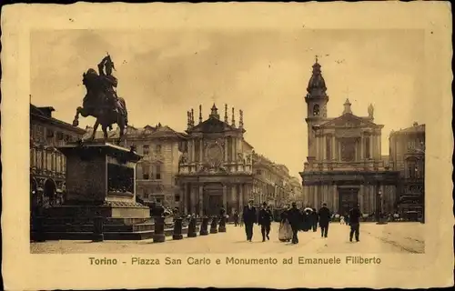Ak Torino Turin Piemonte, Piazza San Carlo e Monumento ad Emanuele Filiberto