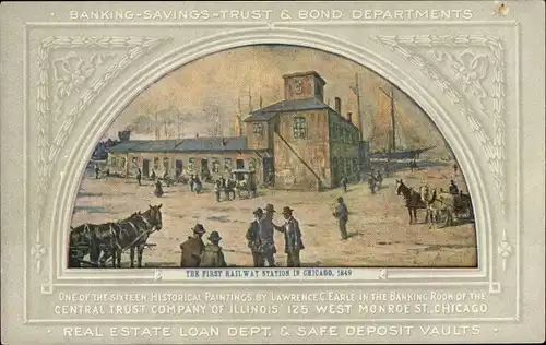 Ak Chicago Illinois USA, The first Railway Station 1849
