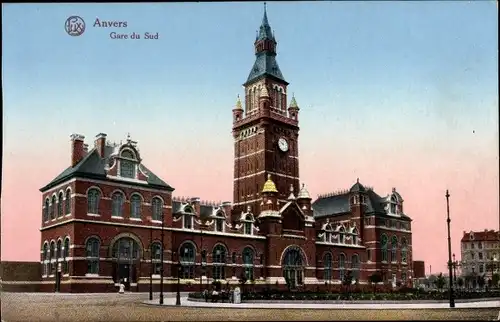 Ak Anvers Antwerpen Flandern, Gare du Sud