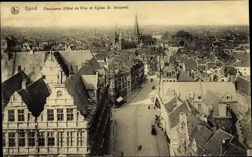 Ak Gand Gent Ostflandern, Panorama, Hotel de Ville, Eglise St Jacques