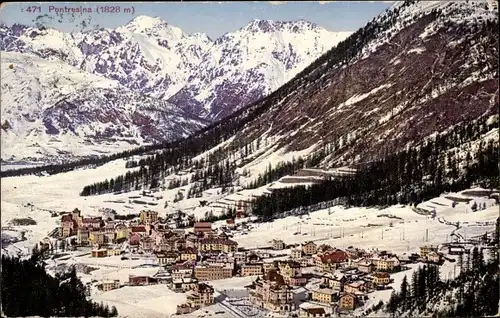 Ak Pontresina Kanton Graubünden Schweiz, Gesamtansicht im Winter