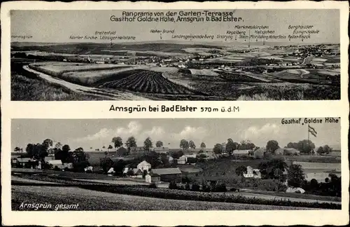 Ak Arnsgrün Bernsgrün Pöllwitz Zeulenroda Triebes Thüringen, Gasthof Goldne Höhe, Panorama