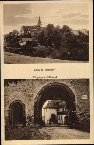 Ak Ossa Narsdorf Geithain in Sachsen, Eingang zum Rittergut, Panorama