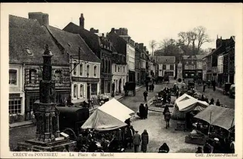 Ak Crécy en Ponthieu Somme, La Place du Marché, Marktplatz