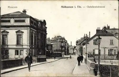 Ak Mulhouse Mülhausen Elsass Haut Rhin, Guteleutstraße, Museum, Straßenpartie